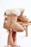Dětské Teplé Sněhule Semišové s Mašlemi Světle béžove Funky 30