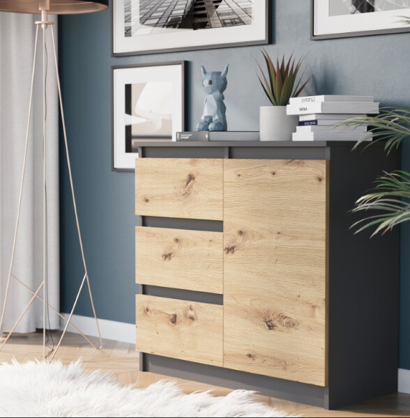 DumDekorace Komoda R-80-S3 se zásuvkami 80 cm - různé barevné varianty antracit mix artisan