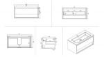 Kielle - Meara Skříňka s umyvadlem 90 cm, beton/matná černá 50026S905