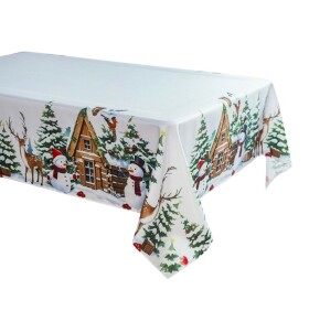 DumDekorace Elegantní bílý vánoční ubrus se zimní krajinou - dostupný v několika velikostech Šířka: 110 cm | Délka: 160 cm