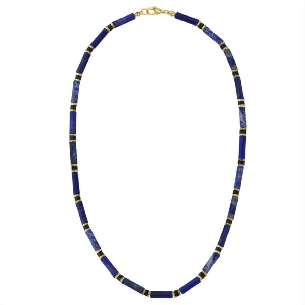 Luxusní pánský náhrdelník Antonio Gold - sodalit, onyx, hematit, 45 cm Modrá