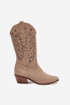 Kožené Kozačky S Vzorkovaným Svrškem Tmavě Béžové Zazoo 3714 41