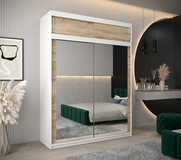 Šatní skříň Abi T3 s nástavcem Barva korpusu: Bílá, Rozměry: 180 cm, Dveře: Dub - sonoma