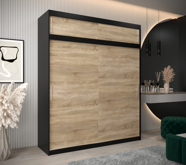 Šatní skříň Abi T0 s nástavcem Barva korpusu: Černá, Rozměry: 200 cm, Dveře: Dub sonoma