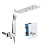 Mereo Sprchová sada s termostatickou podomítkovou tlačítkovou baterií - 3-cestná - hranatý kryt CB60157TC2N