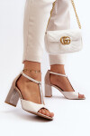 Kožené sandály na podpatku Laura Messi 2759 béžové 40
