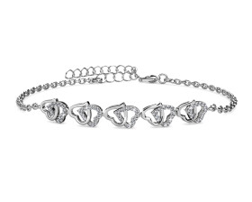 Royal Fashion zlacený náramek 18k bílé zlato s krystaly Swarovski Srdce DBS0099-WG