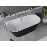 MEXEN/S - Oval Slim volně stojící vana nástěnná 170 x 80, bílá/černá, sifon a přepad chrom 52661708075-01