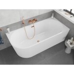 MEXEN/S - Silo volně stojící rohová vana pravá reliéf 170 x 80, bílá, sifon a přepad růžové zlato 52891708000P-60
