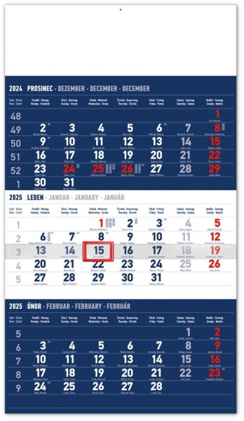 Standard 2025 modrý nástěnný kalendář