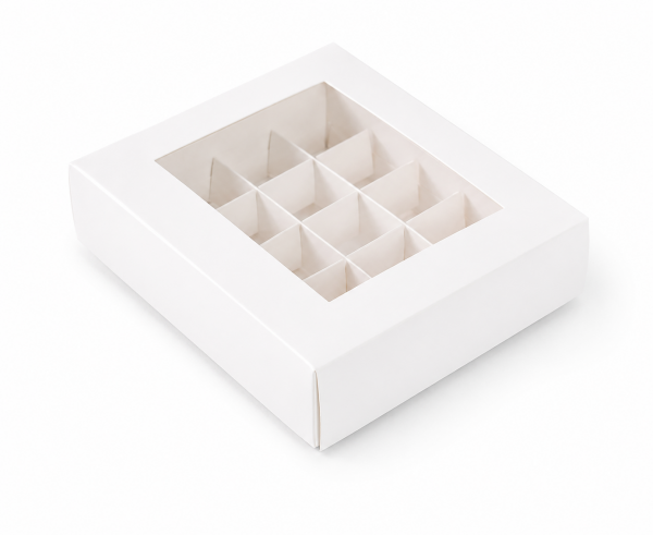 Krabička na pralinky16,5x13,5x4cm bílá lesklá 12ks