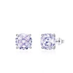 Stříbrné náušnice Ledová růže s fialovým krystalem 6/8 mm, Fialová 6 cm