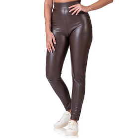 Dámské legíny koženého vzhledu RELAX & GO LEATHEROPTIC LEGGINGS - BELLINDA - tmavě hnědá M