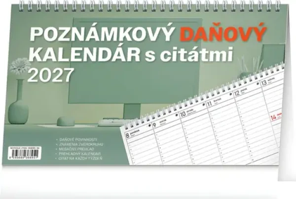 NOTIQUE Stolový kalendár Poznámkový daňový s citátmi 2027 / Stolní kalendář / 25 × 14,5 cm
