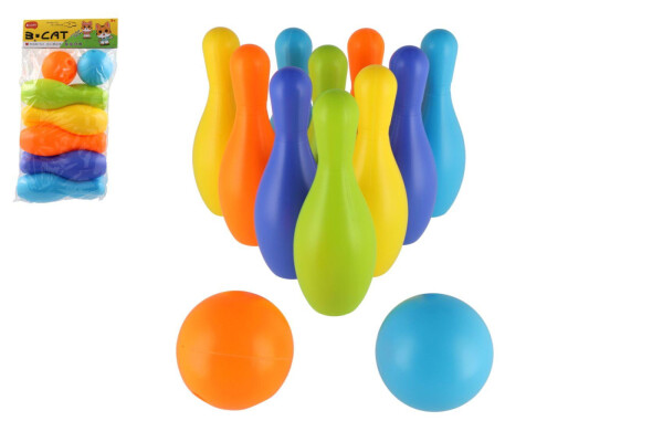 Kuželky 10ks + míče 2ks plast v sáčku 22,5x43cm