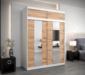 Šatní skříň Abi Po s nástavcem Barva korpusu: Bílá, Rozměry: 200 cm, Dveře: Dub artisan