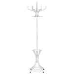 Věšák dřevěný stojanový, masiv topol a bříza, bílý matný lak, výška 185 cm