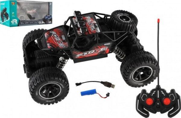 Auto RC Off-Road plast 26cm 27MHz dobíjecí pack+baterie se světlem červené v krabici