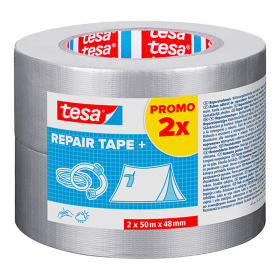 Tesa textilní opravná páska - Repair Tape, promo pack 2 ks, 50 m × 48 mm, silně lepivá, stříbrná