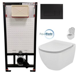 DEANTE Podomítkový rám, pro závěsné WC mísy + SLIM tlačítko černé + WC Ideal Standard Tesi se sedátkem SoftClose, AquaBlade CST_WC01 N51P TE1