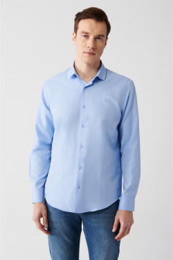 Avva Men's Blue Easy Ironable Classic Collar Dobby Regular Fit Shirt
