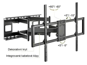 Brateck LPA77-696 černá mat / Výsuvný nástěnný držák TV 60"-120" / nosnost 120 kg / VESA 900x600 (BRLPA77696)