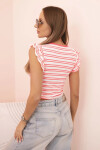 Dámská pruhovaná blůza s nařasením a volánky neonově růžová UNI