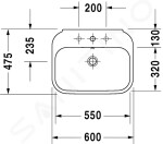 DURAVIT - Happy D.2 Umyvadlo 600x475 mm, s přepadem, s otvorem pro baterii, s WonderGliss, bílá 23166000001