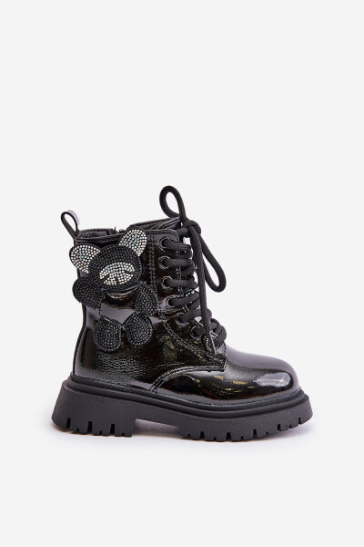 Zateplené dívčí botky s medvídkem na zip lakované černé Relobia 36