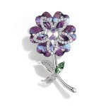 Brož Swarovski Elements Crocetti Purple - květina, Fialová