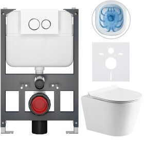 CERANO Kompletní WC set Basic/Carlito - bílá lesklá - WC tlačítko Dualo/Bílá - závěsné - nízký modul - předstěnová instalace - 48,5x36,5 cm