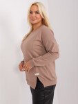 Tmavě béžová halenka plus size s dlouhým rukávem