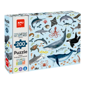 Edukační puzzle Apli - Ohrožená zvířata v oceánu, 200 ks, 6+