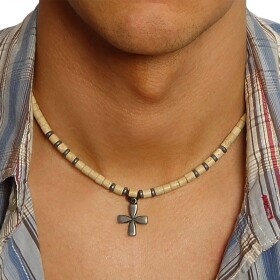 Pánský korálkový náhrdelník Eleine - kříž, Barevná/více barev 47 cm