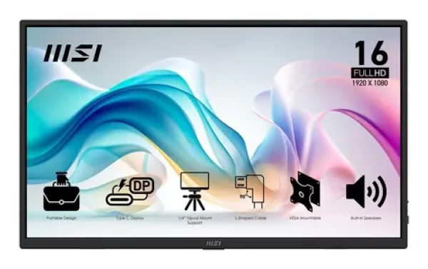 15.6" MSI PRO MP165DE E6 černá / Monitor / IPS / FullHD / HDMI + USB-C / Přenosný (9S6-3PE50M-002)