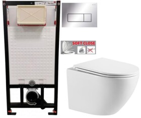 DEANTE Podomítkový rám, pro závěsné WC mísy + SLIM tlačítko chrom + WC INVENA LIMNOS /VÍROVÉ SPLACH/ WITH SOFT, včetně soft/close sedátka CST_WC01 051P LI1