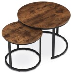 Set 2 ks stolků, MDF deska, dekor staré dřevo, kovová podnož, černý lak