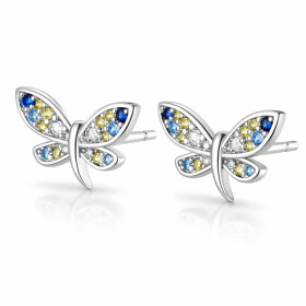 Jemné náušnice Clotilde - motýlci, stříbro 925/1000, Modrá