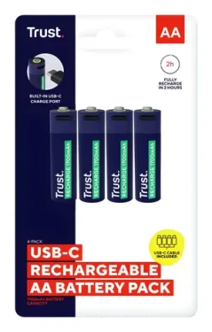 Trust 25631 / Dobíjecí baterie AA / USB-C / 1700 mAh / 4 ks / 800 cyklů (25631)