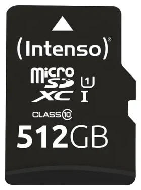 Intenso Premium microSDXC 512GB / Paměťová karta / UHS-I U1 / Class 10 / čtení: 90 MB/s / vč. SD adaptéru (3423493)