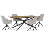 Jídelní židle v krémové látce s područkami, otočná s vratným mechanismem - funkce reset, kovové podnoží v černé barvě