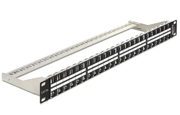 Delock 19" Keystone Patch Panel / 48 Portů / 1U / s montážní lištou (43280)