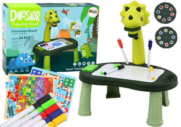 Mamido Projektor kreslení dinosaurus se stolkem a 2v1 hrou Hadi a žebříky zelený