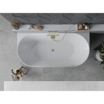 MEXEN/S - Oval Slim volně stojící vana nástěnná 170 x 80, bílá/šedá, sifon a přepad zlatá 52661708062-50