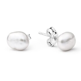 Stříbrné náušnice s bílou říční perlou Sophie, stříbro 925/1000, Bílá