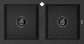 MEXEN/S - Mario granitový dřez 2-bowl 820 x 436 mm, černá/stříbrný metalik, + černý sifon 6504822000-73-B