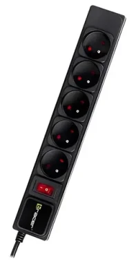 Tracer PowerGear černá / Přepěťová ochrana / 5 zásuvek / 1,5 m / 2300 W (TRALIS46843)