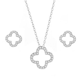 Souprava šperků se zirkony Čtyřlístek, stříbro 925/1000, Stříbrná 40 cm + 4 cm (prodloužení)