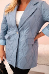 Dámská bunda Plus Size prošívaná s límcem a knoflíkem džínová UNI