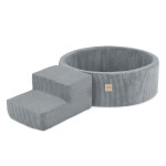 PLUSH NEST PLUSH NEST Suchý bazén kulatý Ø 90 × 30 cm s herním prvkem (schůdky) a 200 míčky šedý